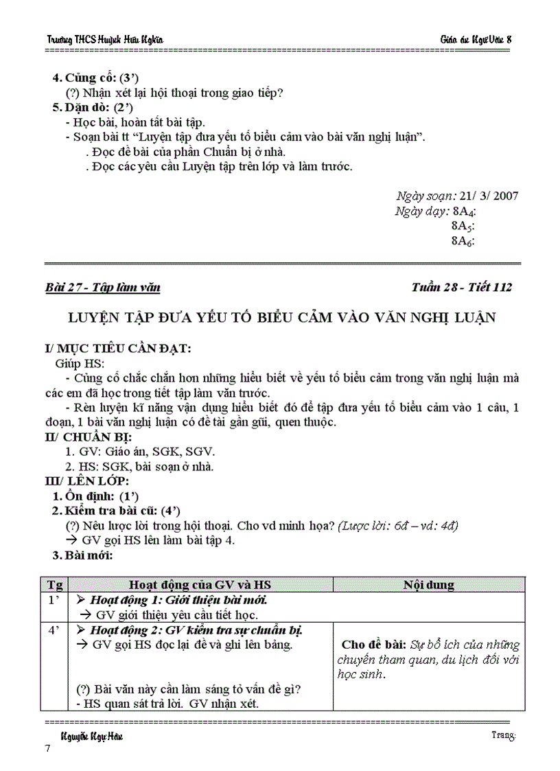 image for page Giáo án Ngữ Văn 8 Tuần 28