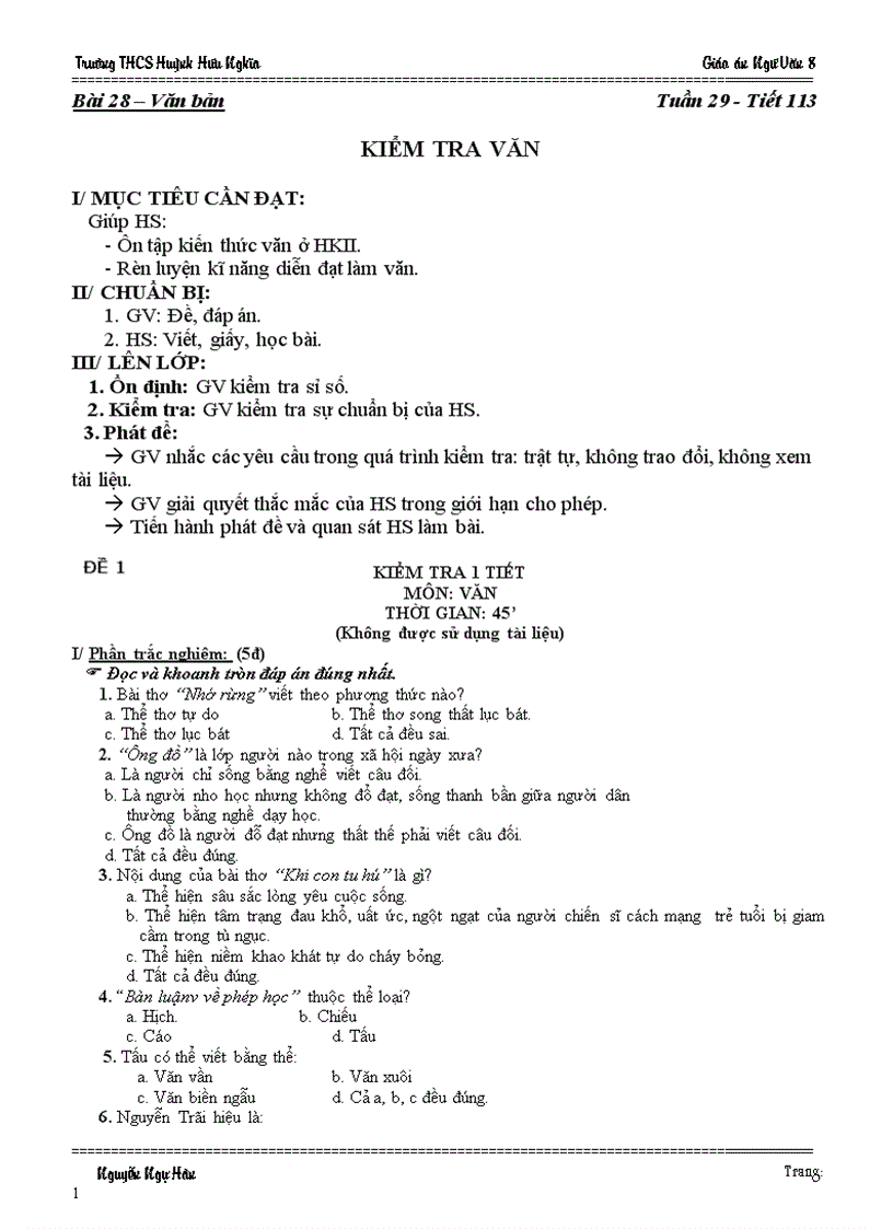 image for page Giáo án Ngữ Văn 8 Tuần 29