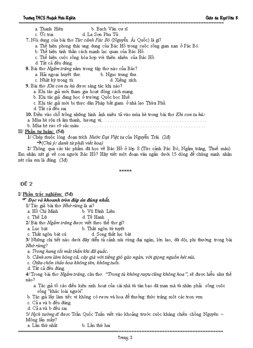 image for page Giáo án Ngữ Văn 8 Tuần 29