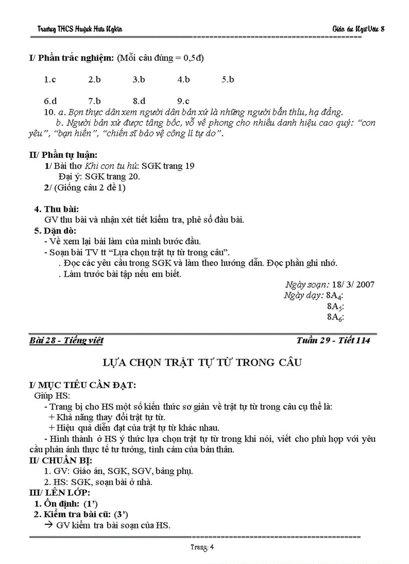 image for page Giáo án Ngữ Văn 8 Tuần 29