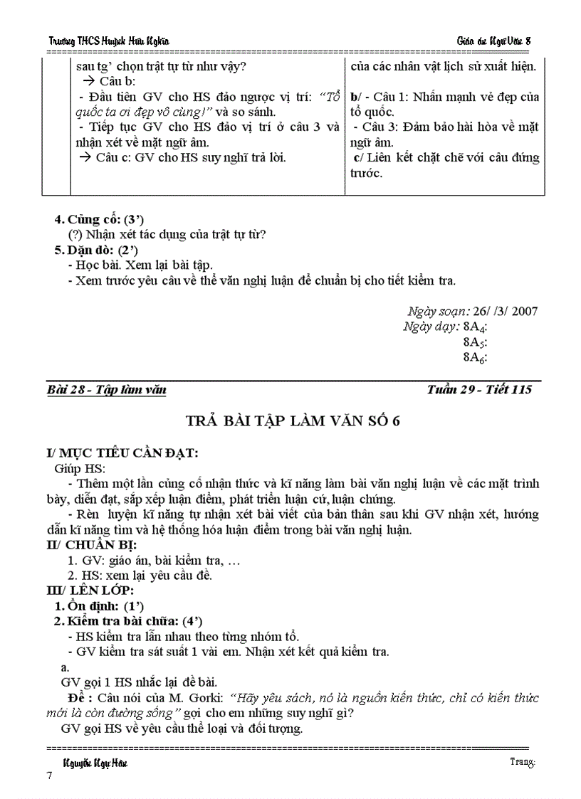 image for page Giáo án Ngữ Văn 8 Tuần 29
