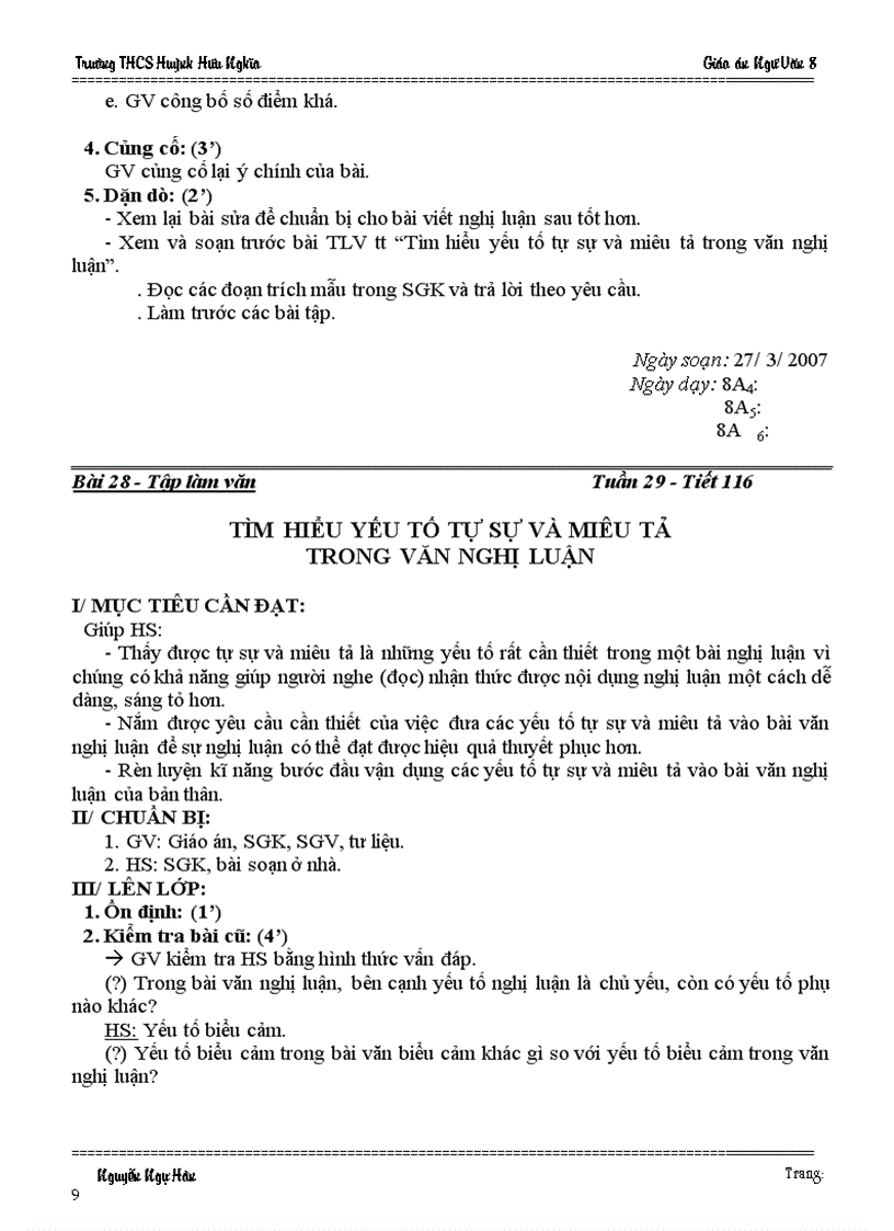 image for page Giáo án Ngữ Văn 8 Tuần 29