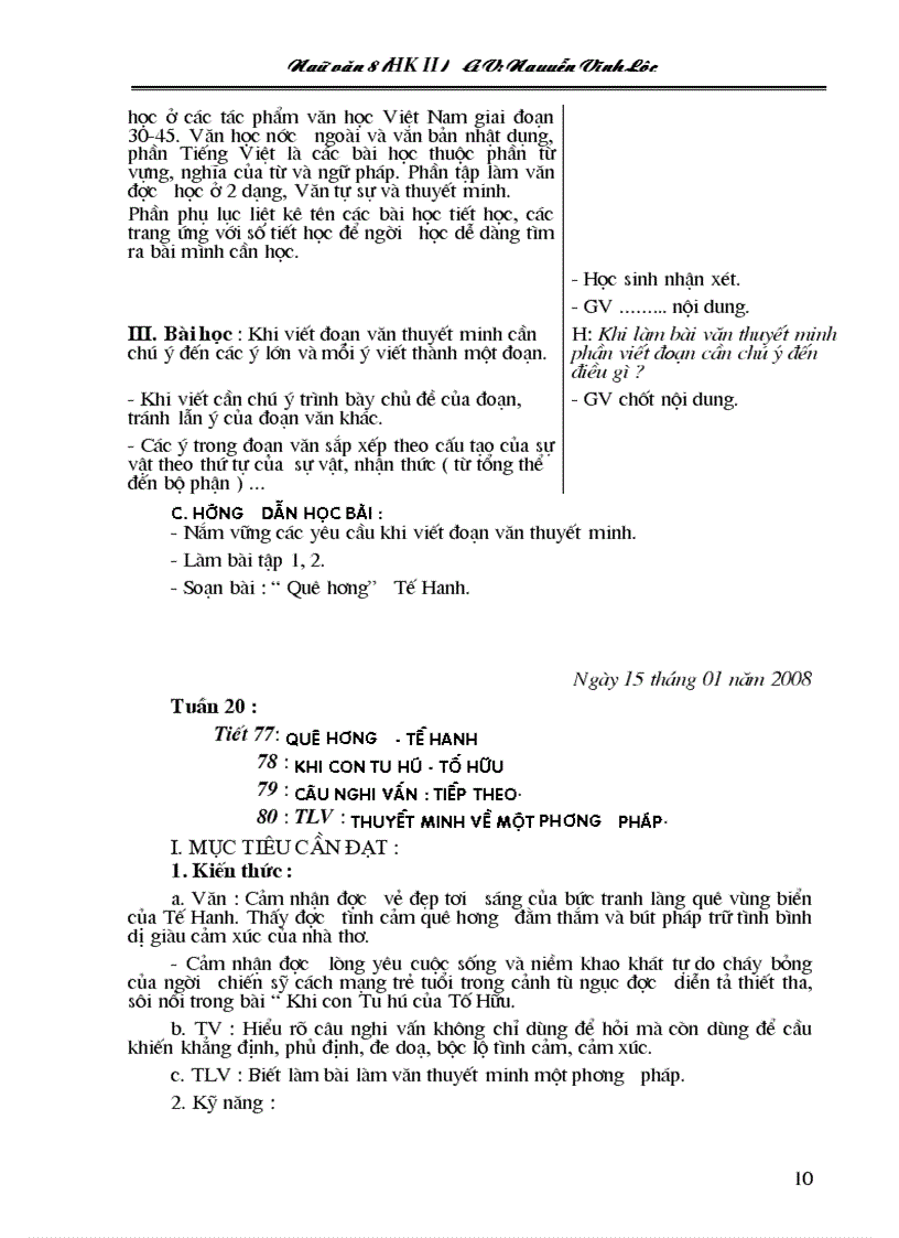 image for page Giáo án Ngữ văn lớp 8 HK II