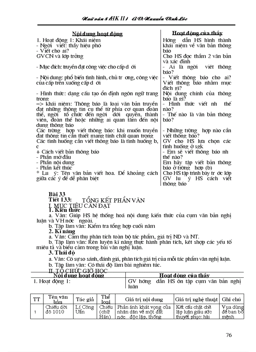 image for page Giáo án Ngữ văn lớp 8 HK II