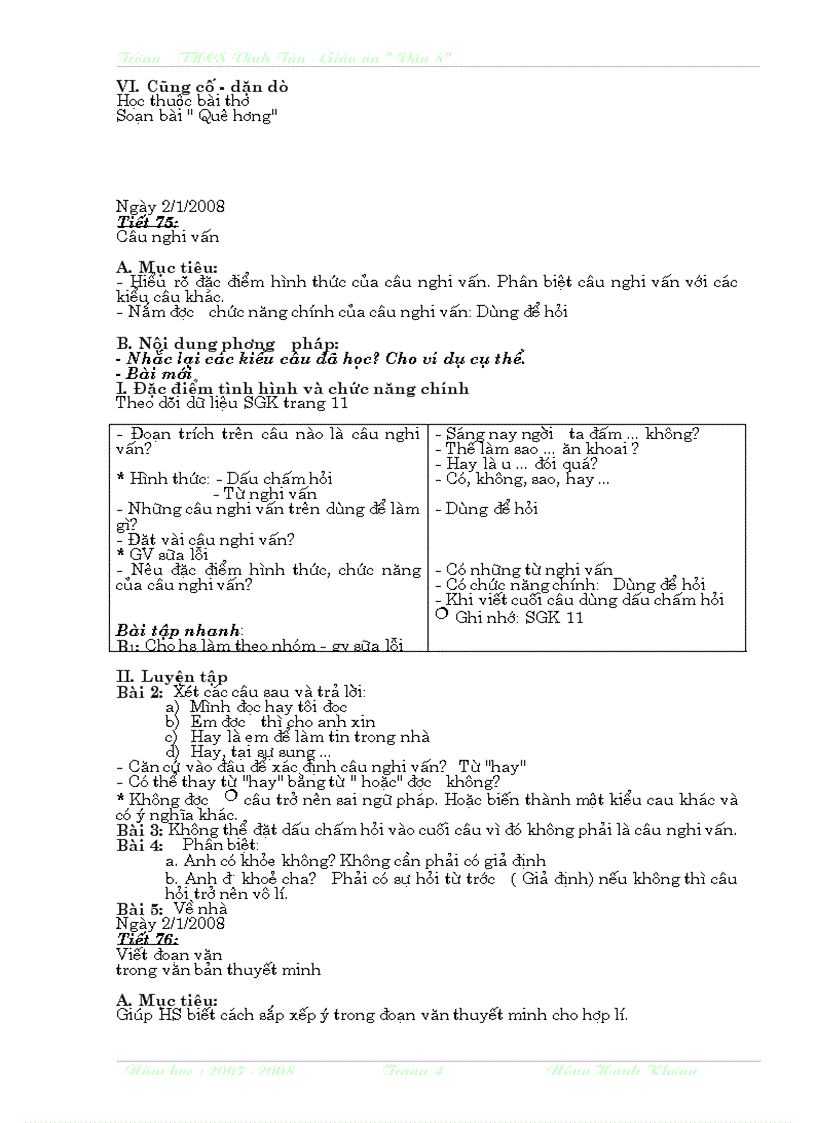 image for page Giáo án ngữ văn lớp 8 học kì II