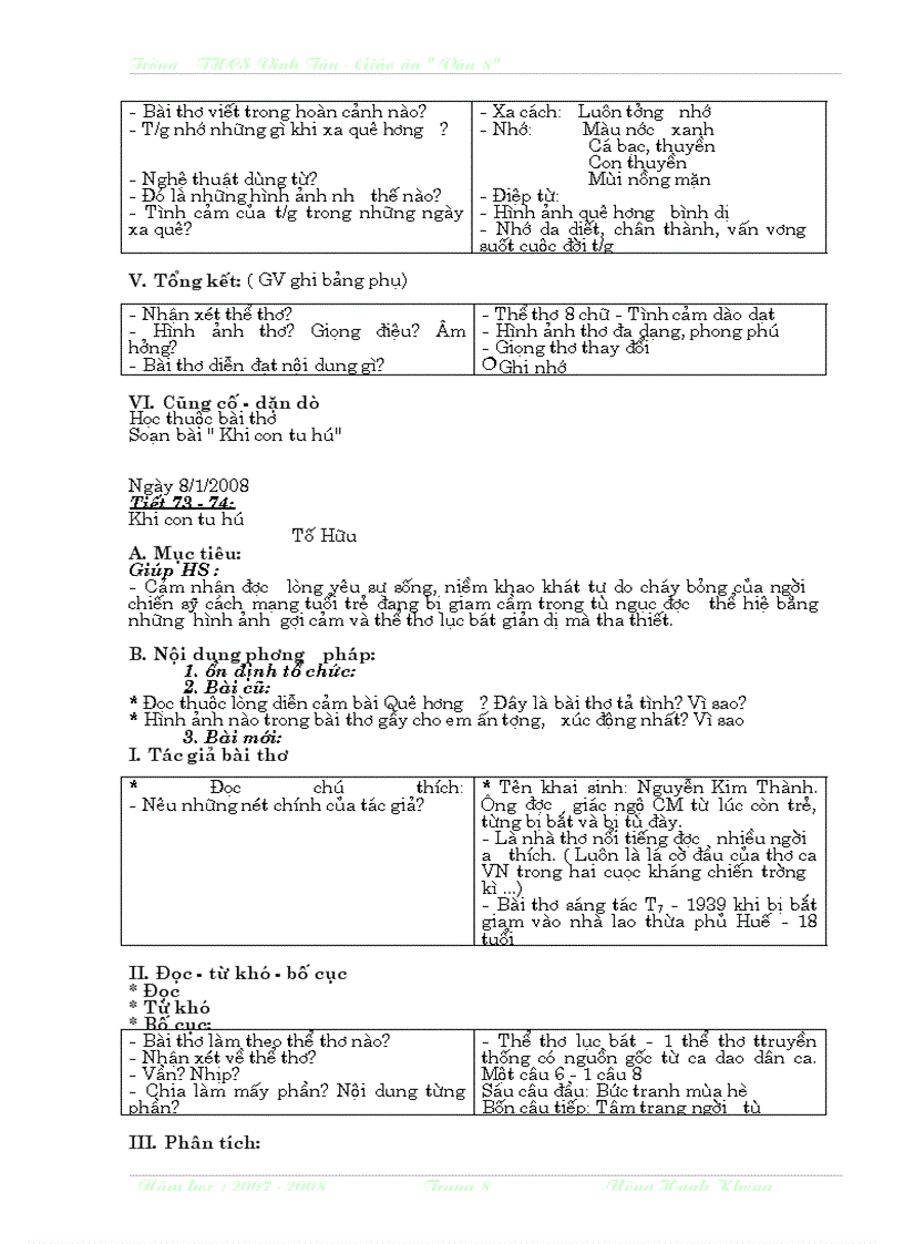 image for page Giáo án ngữ văn lớp 8 học kì II