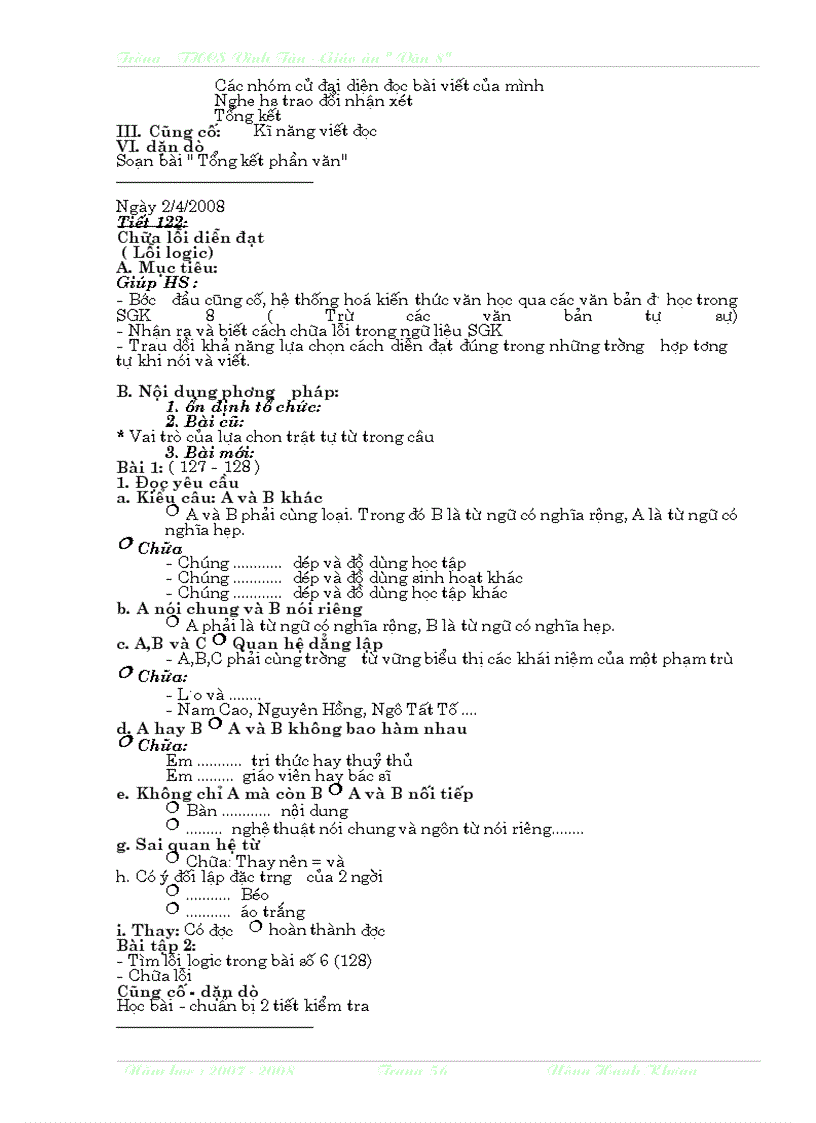 image for page Giáo án ngữ văn lớp 8 học kì II