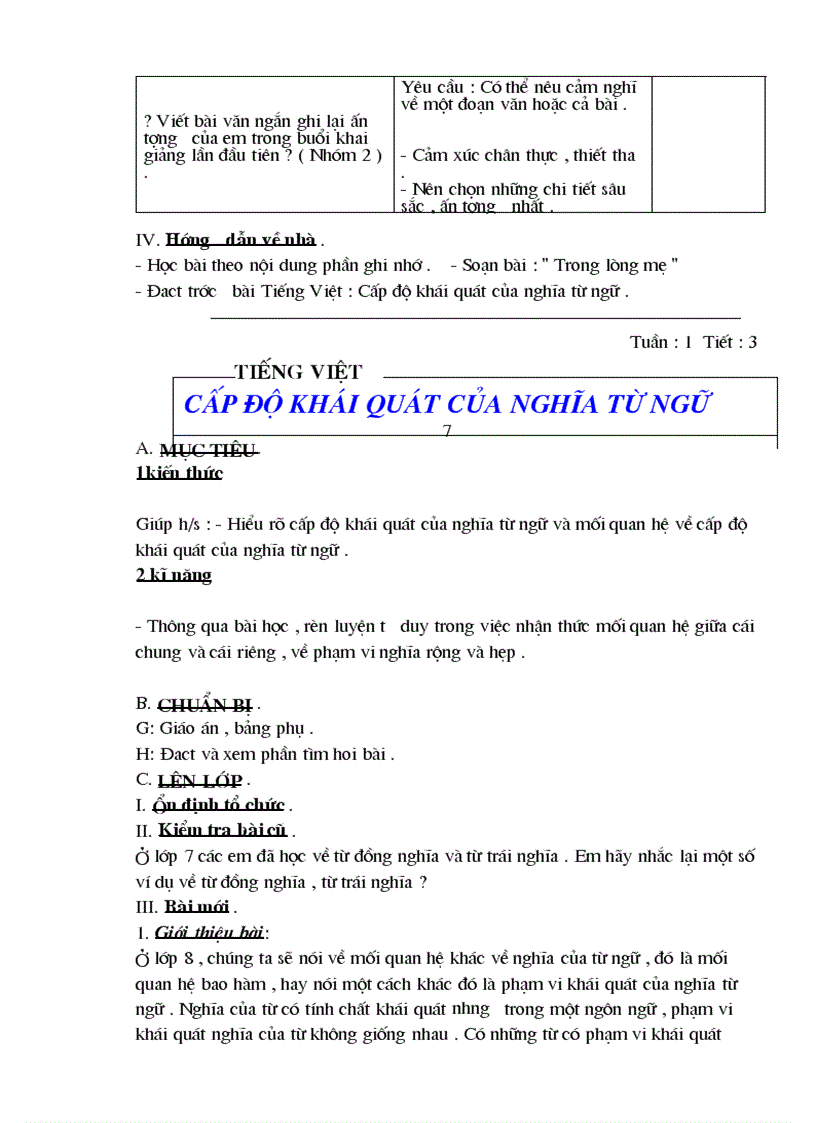 image for page Giáo án ngữ văn8 3 cột chuẩn KTKN