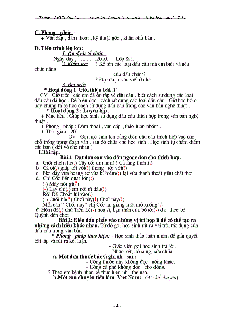 image for page Giáo án tự chọn văn 8 2010 2011