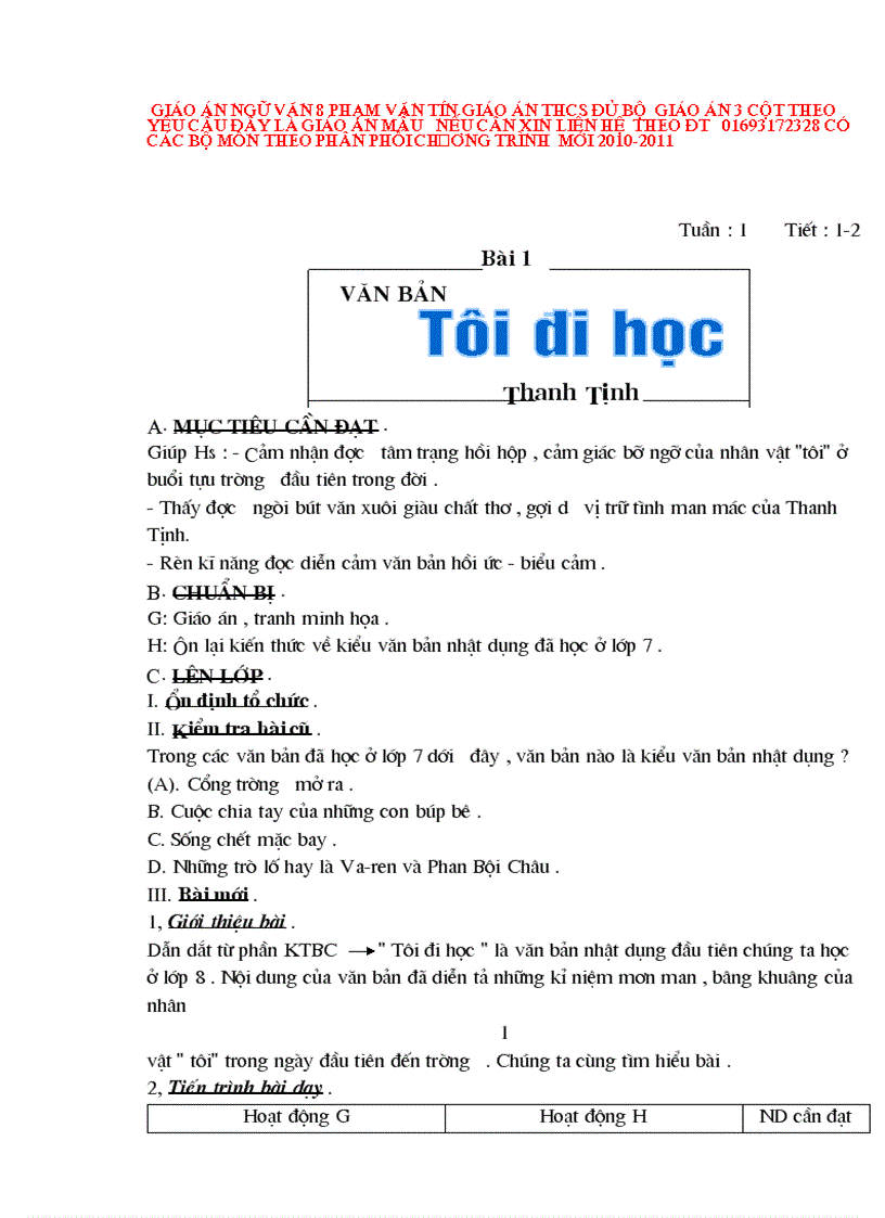 image for page Giáo án văn 8 cả năm 3 cột 2010 2011