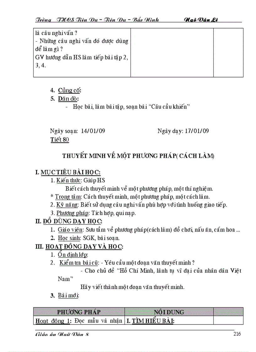 image for page Giáo án văn 8 Kì II Chuẩn