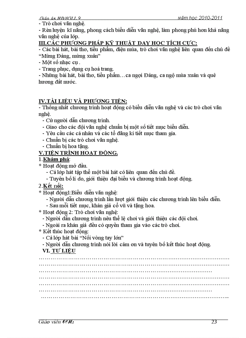 image for page Hoat dong NGLL lop 9