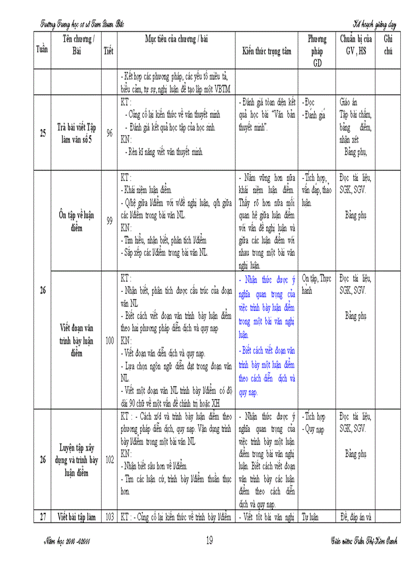image for page Kế hoạch giảng dạy Ngữ văn 8
