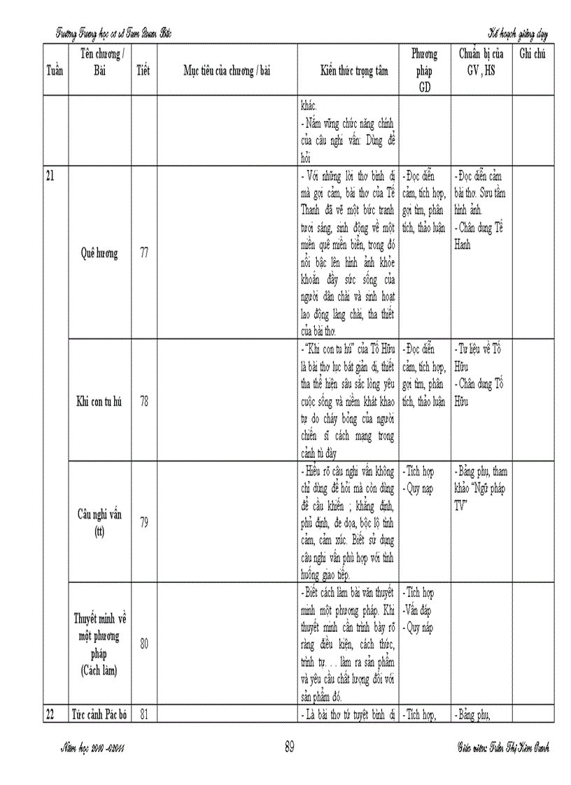 image for page Kế hoạch giảng dạy Ngữ văn 8