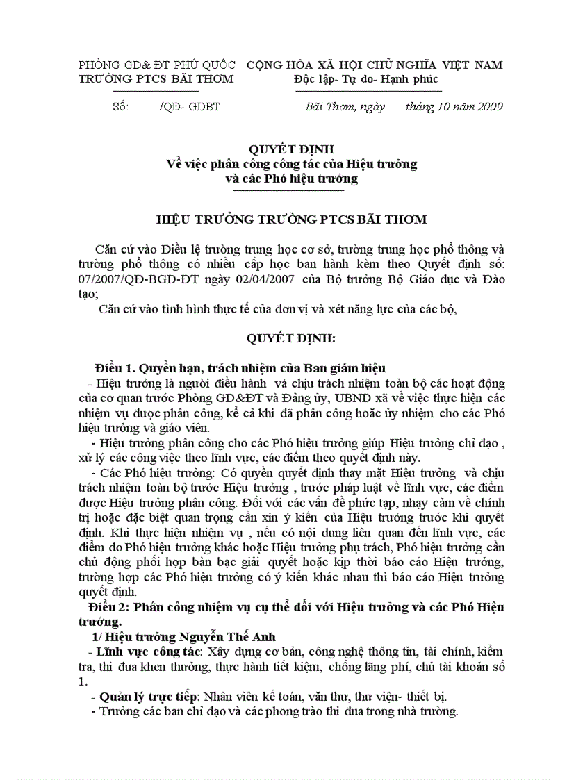 image for page Phân công trong bgh