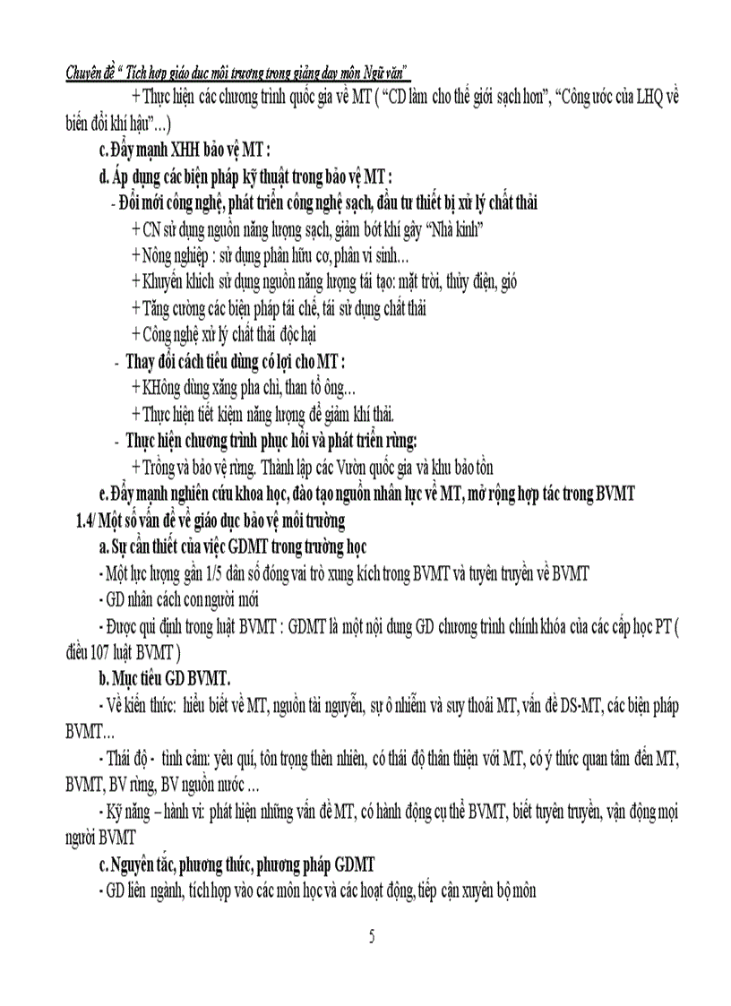 image for page Tích hợp GD môi trường trong môn ngữ văn