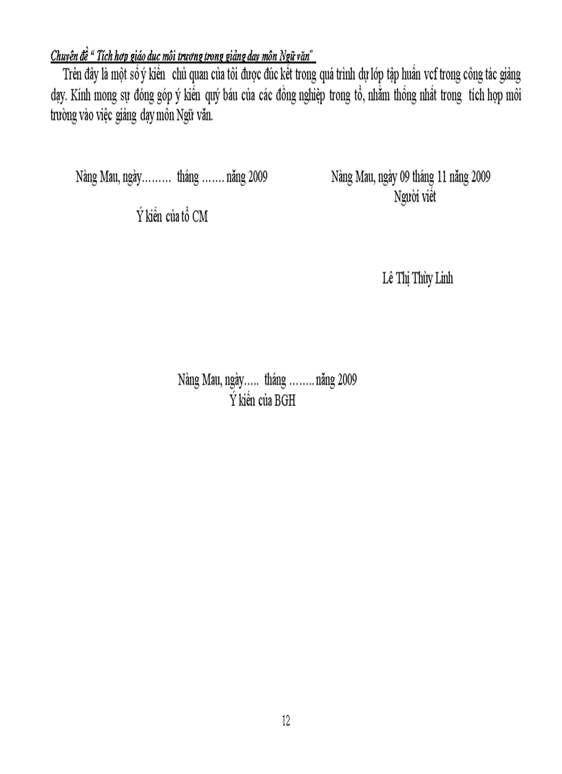 image for page Tích hợp GD môi trường trong môn ngữ văn