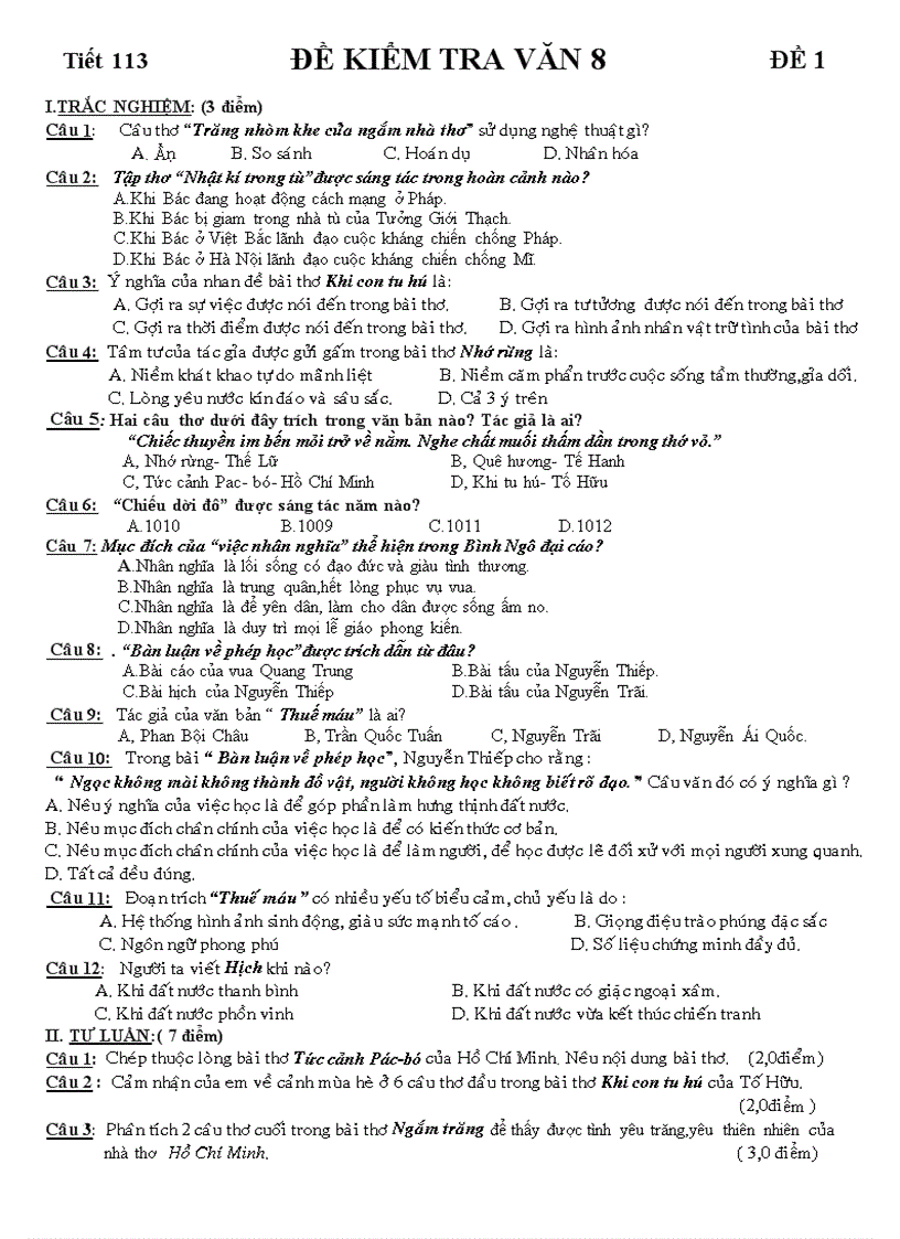 image for page Tiết 113 Kiểm tra văn 8 Ma trận mới