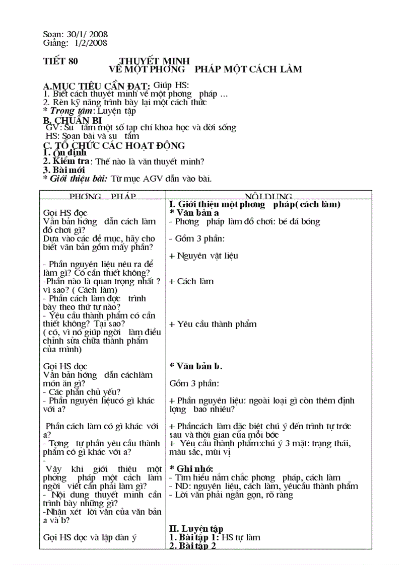 image for page Tiết 80 Thuyết minh về một phương pháp một cách làm