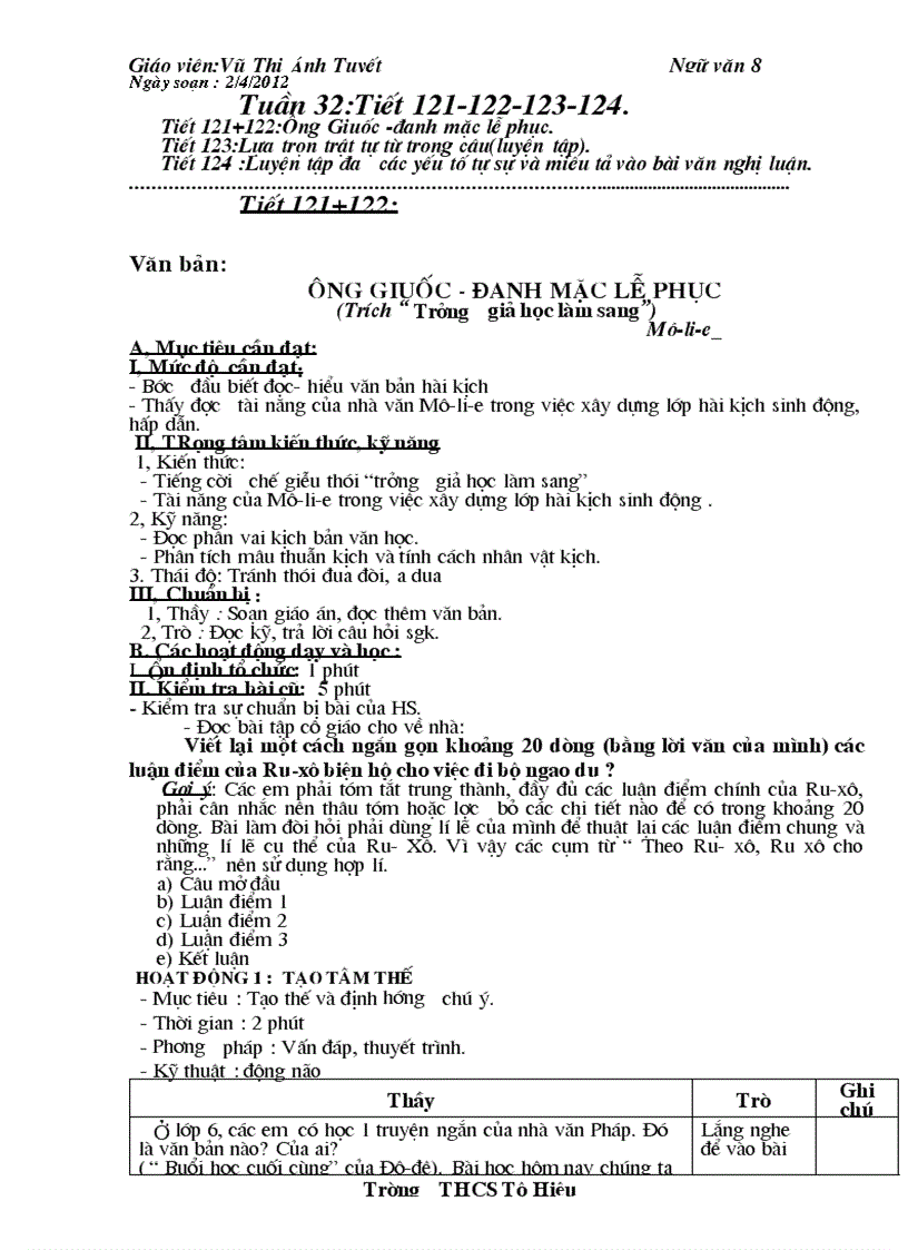 image for page Tuần 32 Giáo án 4 cột HP