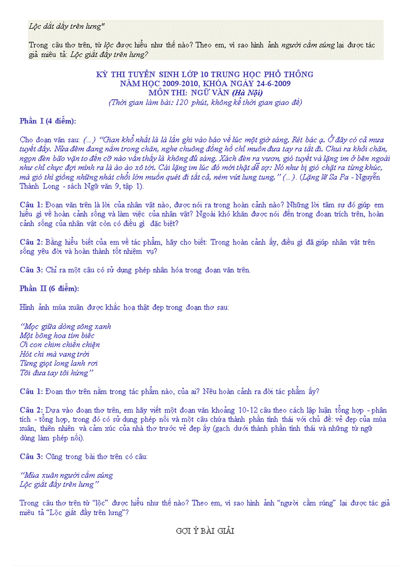 image for page 1 so de thi tuyen sinh lop 10 cac tinh nam 2009