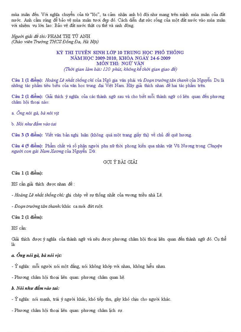 image for page 1 so de thi tuyen sinh lop 10 cac tinh nam 2009