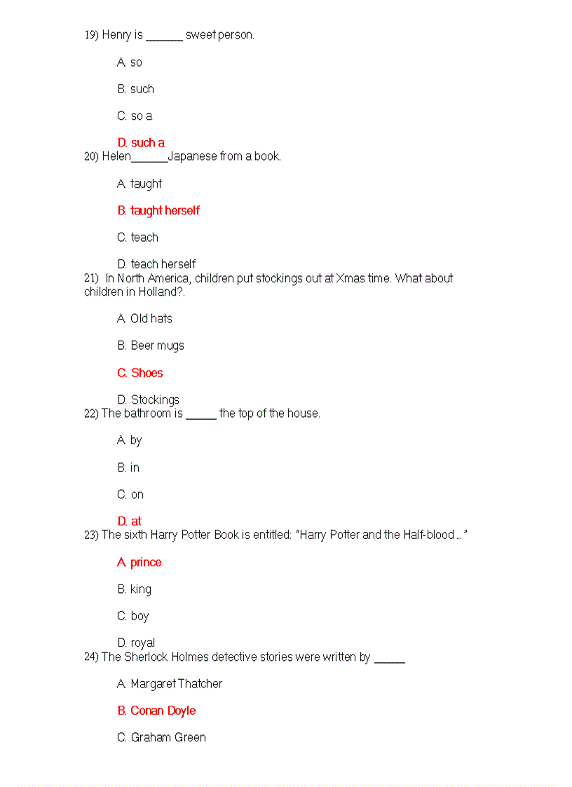 image for page 100 câu hỏi trắc nghiệm Tiếng Anh ôn thi ĐH