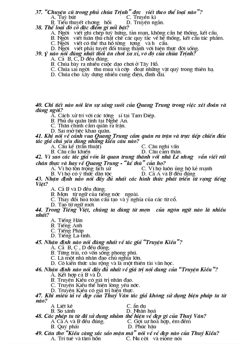 image for page 100 cau hoi trac nghiem Van 9 ki I