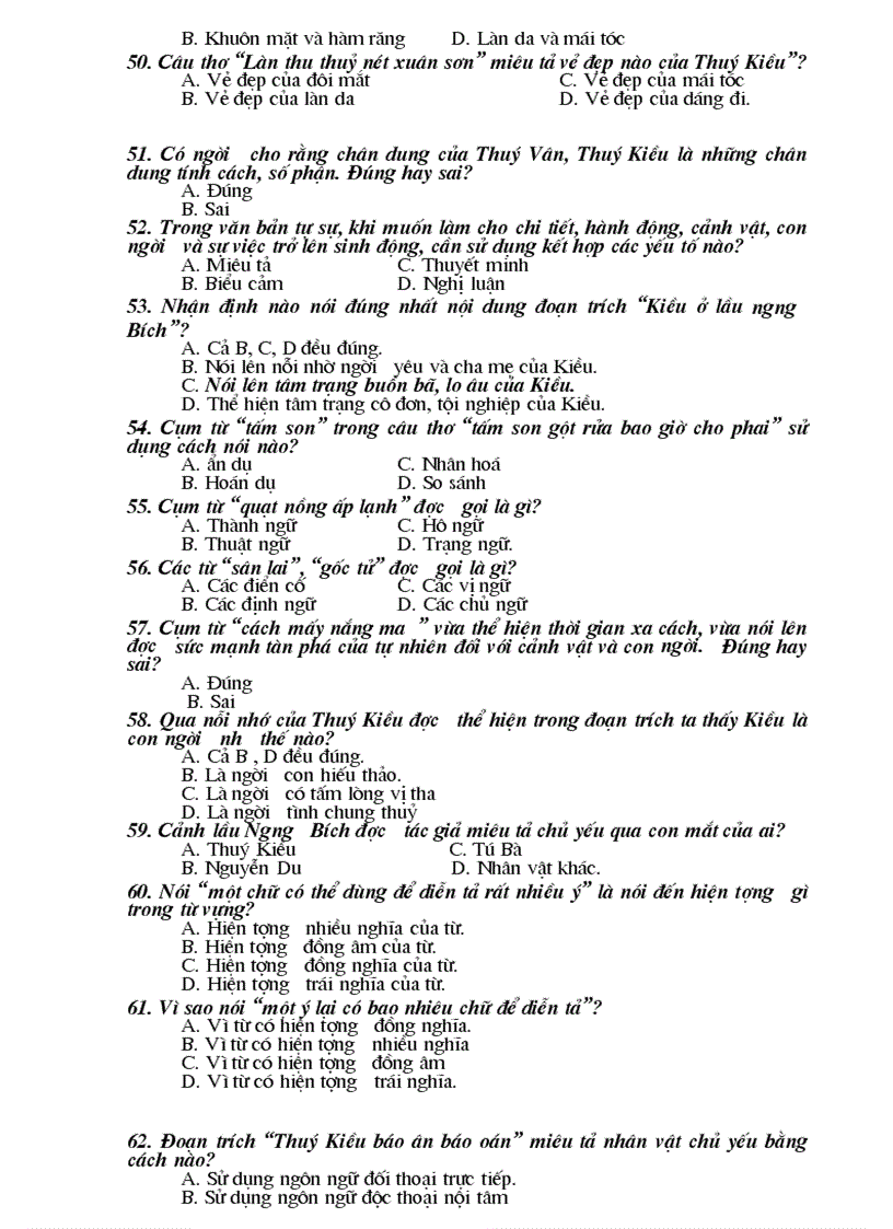 image for page 100 cau hoi trac nghiem Van 9 ki I