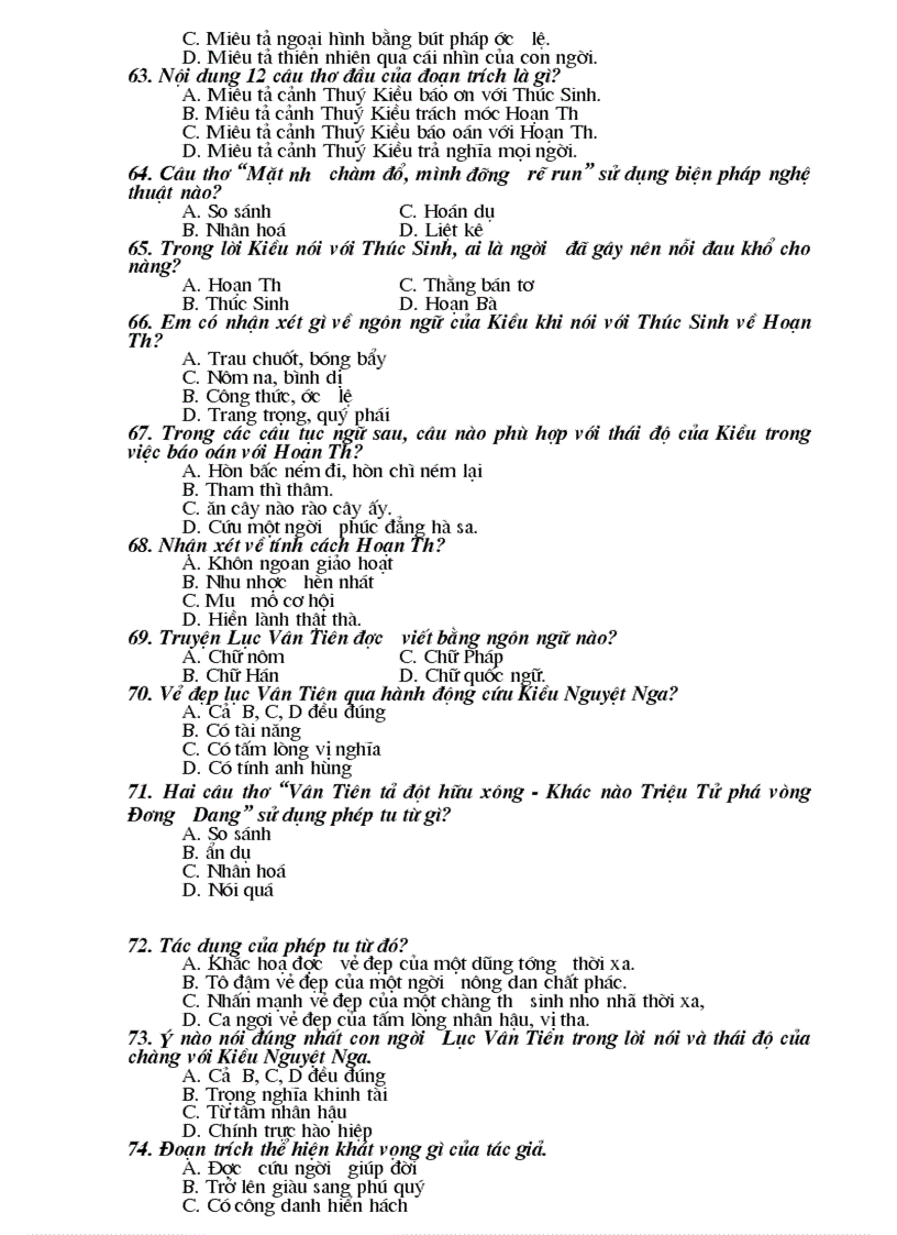 image for page 100 cau hoi trac nghiem Van 9 ki I