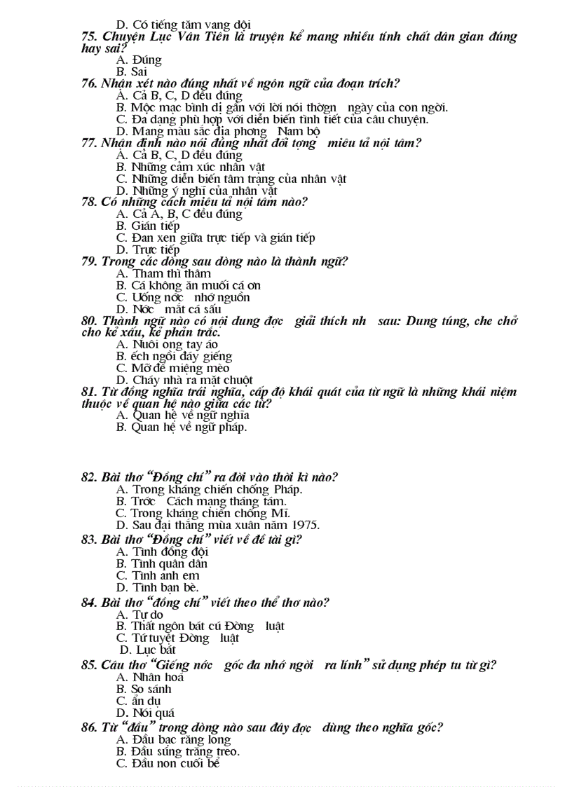 image for page 100 cau hoi trac nghiem Van 9 ki I