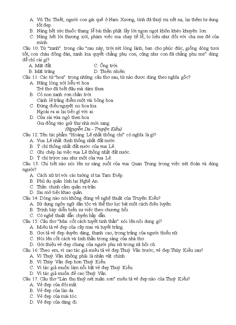 image for page 40 câu hỏi trắc nghiệm Ngữ văn 9 HK I