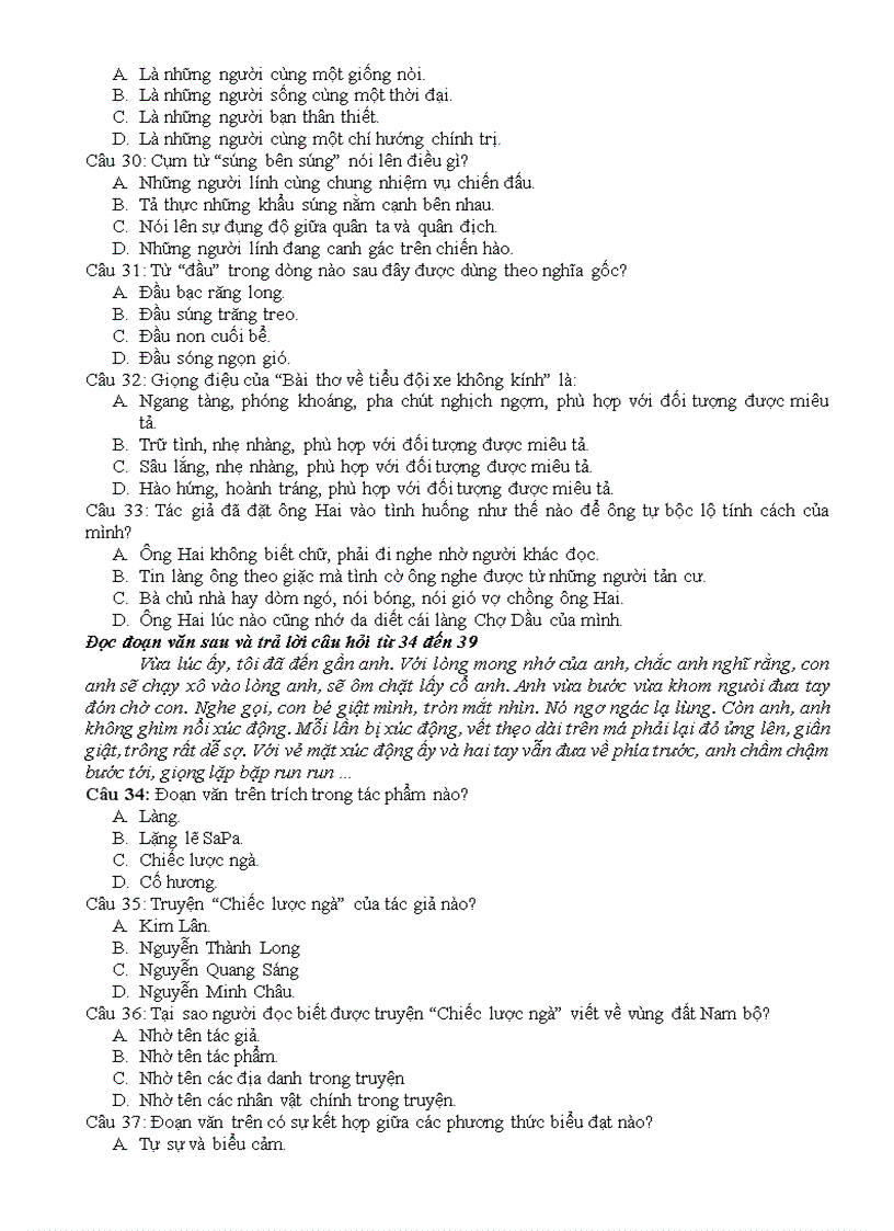 image for page 40 câu hỏi trắc nghiệm Ngữ văn 9 HK I