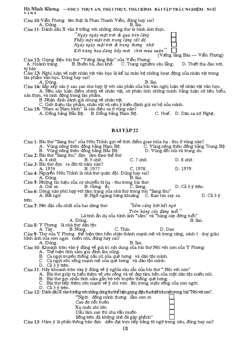 image for page Bài tập trắc nghiệm Ngữ văn 9