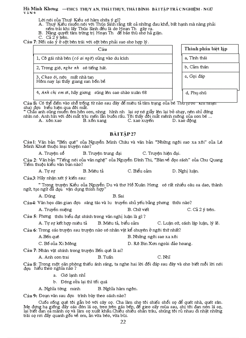 image for page Bài tập trắc nghiệm Ngữ văn 9