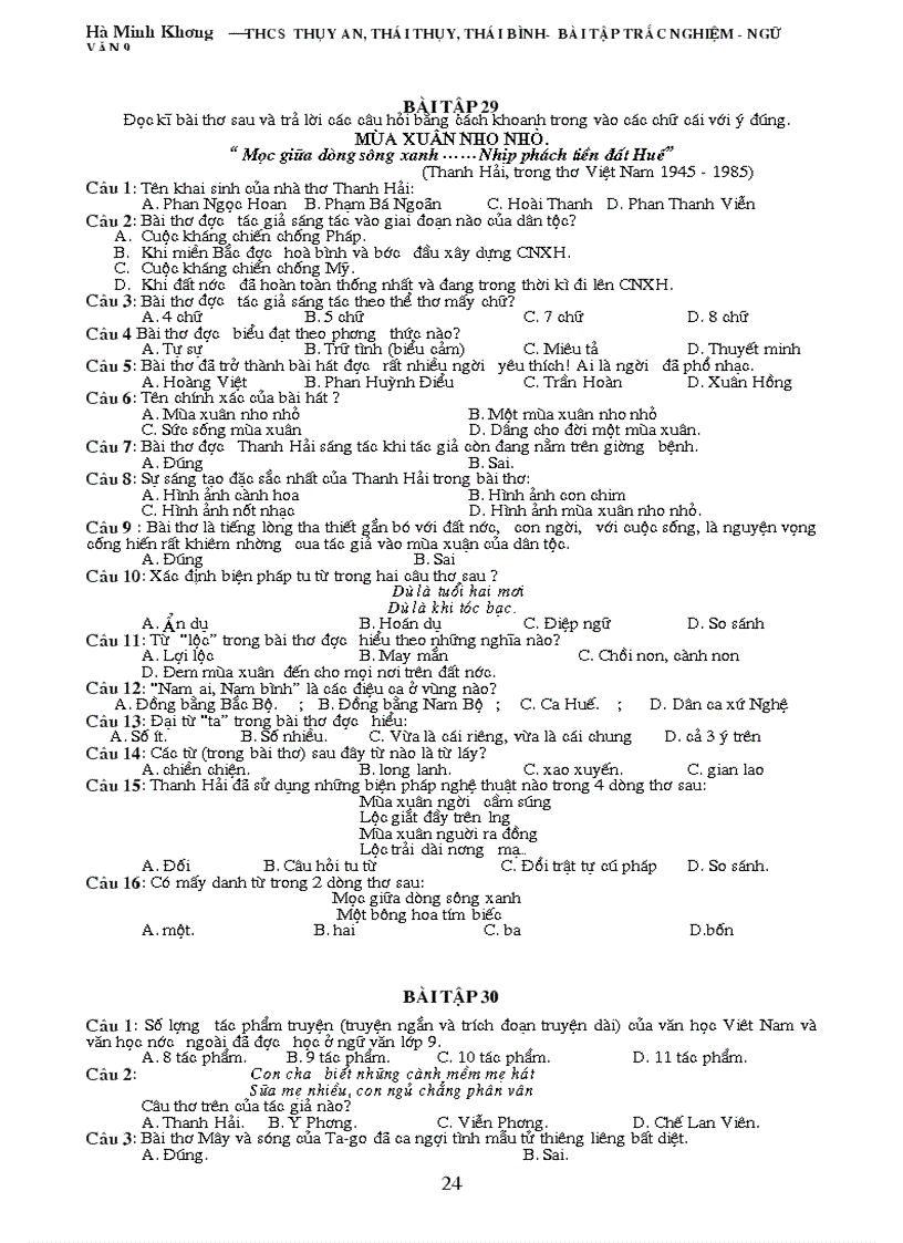 image for page Bài tập trắc nghiệm Ngữ văn 9