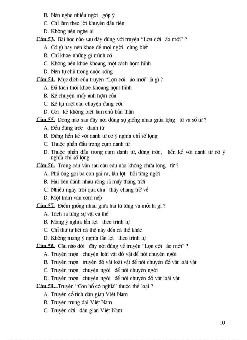 image for page Bộ câu hỏi TNKQ Văn 6 có đáp án