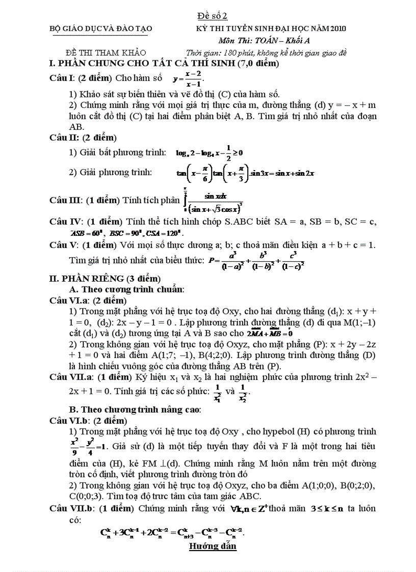 Bộ đề ôn thi đại học 2010 da chi tiết