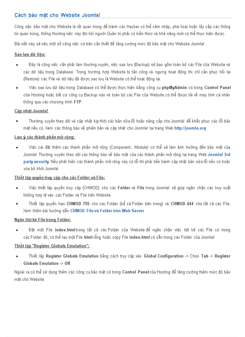 image for page Cách bảo mật cho Website Joomla
