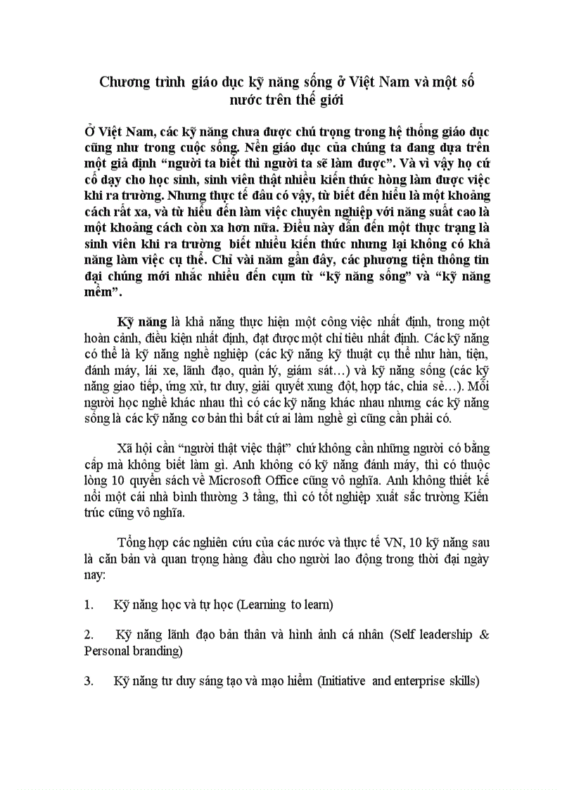 image for page Chương trình giáo dục kỹ năng sống ở Việt Nam và một số nước trên thế giới