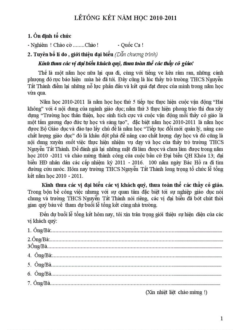 image for page Chương trình lể tổng kết năm hoc 2010 2011