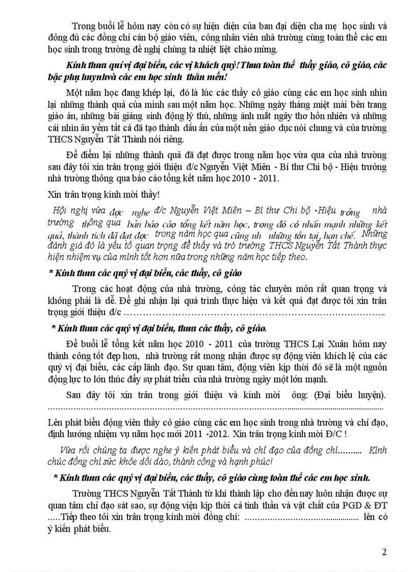 image for page Chương trình lể tổng kết năm hoc 2010 2011