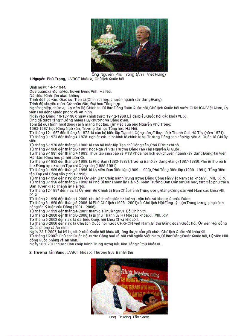 image for page Danh sách tiểu sử BCT khóa XI