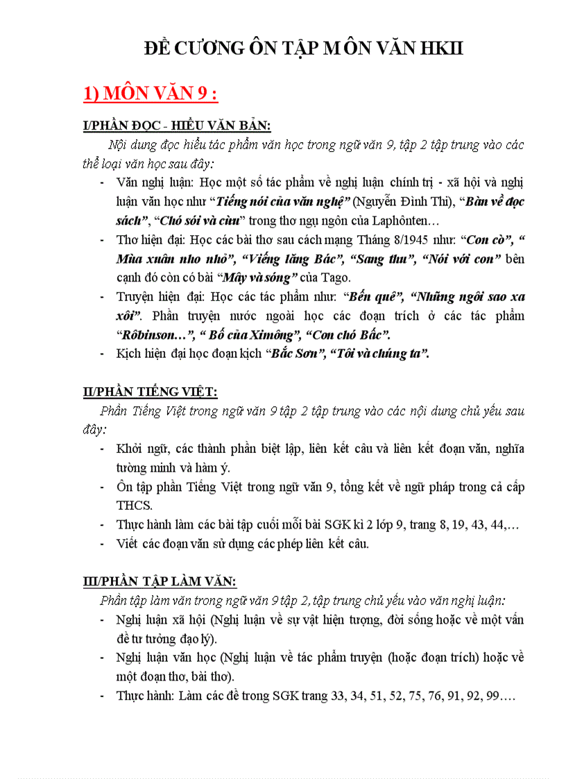 image for page Đề cương ôn tập môn văn