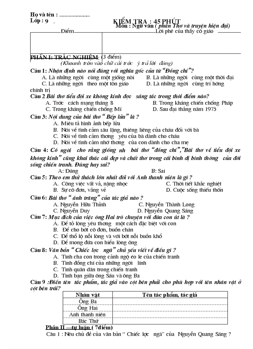 image for page Đề kiểm tra 1 tiết Văn 9