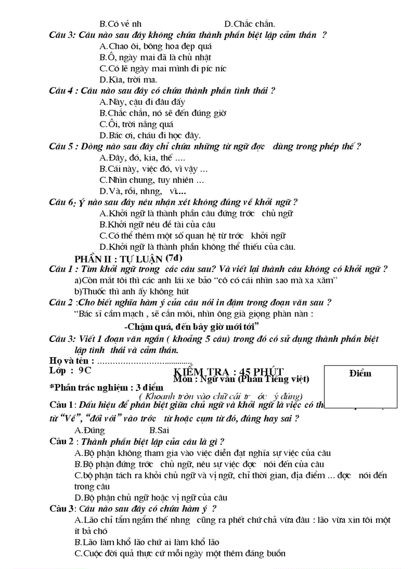 image for page Đề kiểm tra 1 tiết Văn 9