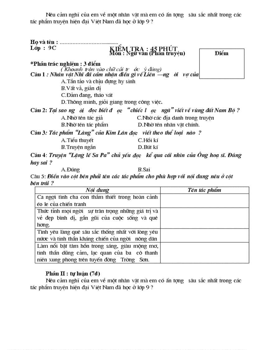 image for page Đề kiểm tra 1 tiết Văn 9