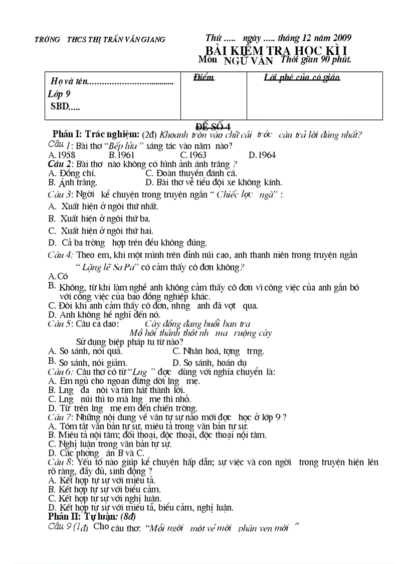 image for page De kiem tra hoc ki I co dap an