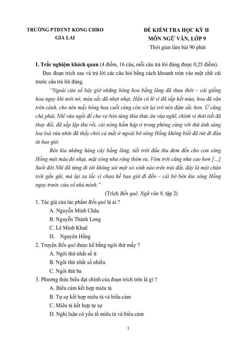 image for page Đề kiểm tra học kỳ ii môn ngữ văn lớp 9 trường ptdtnt kong chro gia lai
