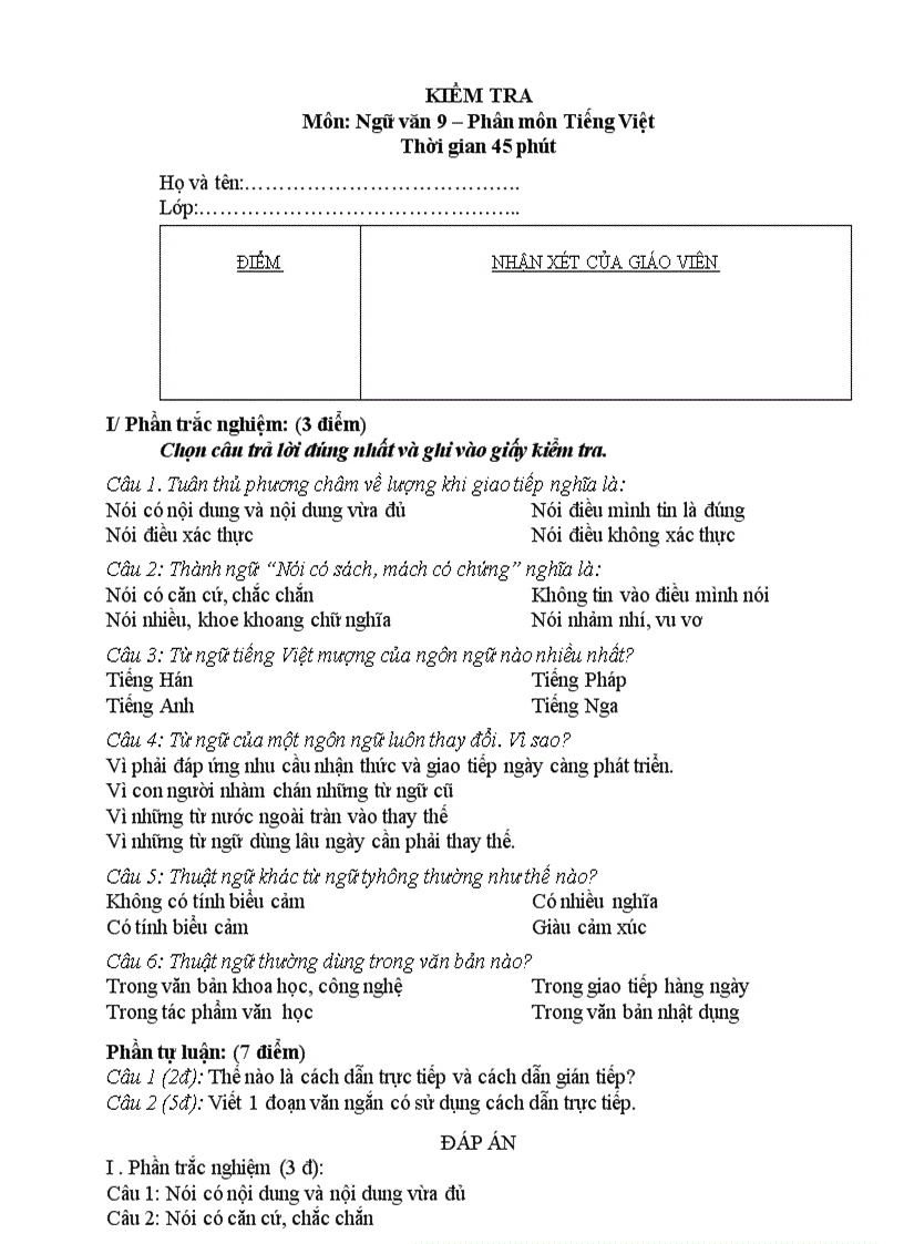 image for page Đề kiểm tra học kỳ ngữ văn 9